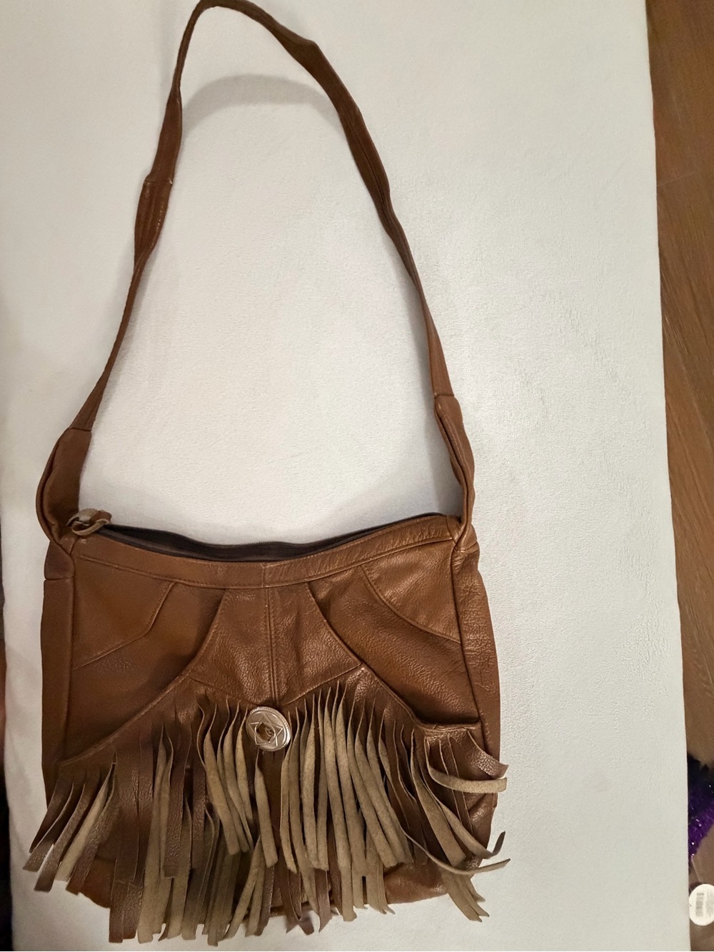 Brown Leather Fringe Shoulder Bag